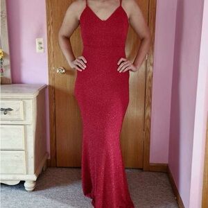 Windsor red sparkle strap back prom dress